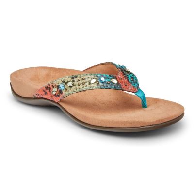 Vionic Lucia Toe Post Sandal Kék Türkiz Kígyóbőr | YYCUXesW